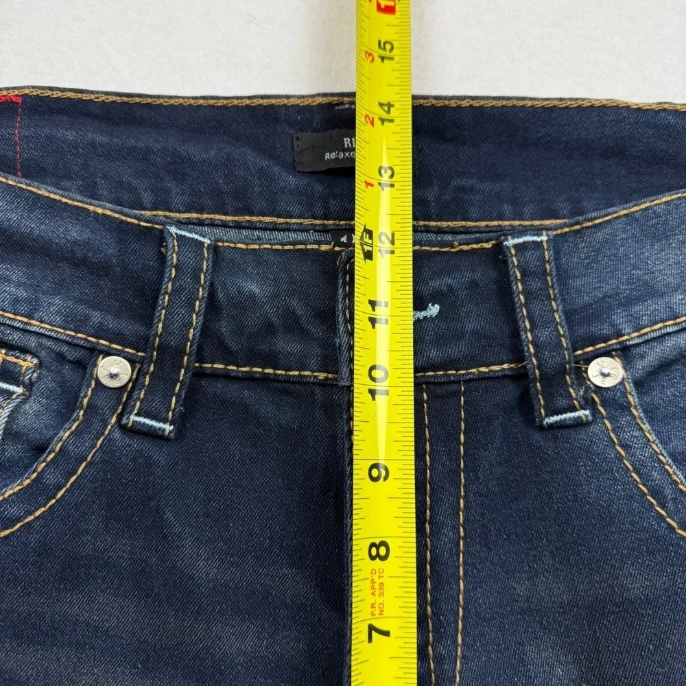 True Religion Men's Ricky Big T Flap Straight Denim Jeans Sz 36x34 Dark Blue NWT
